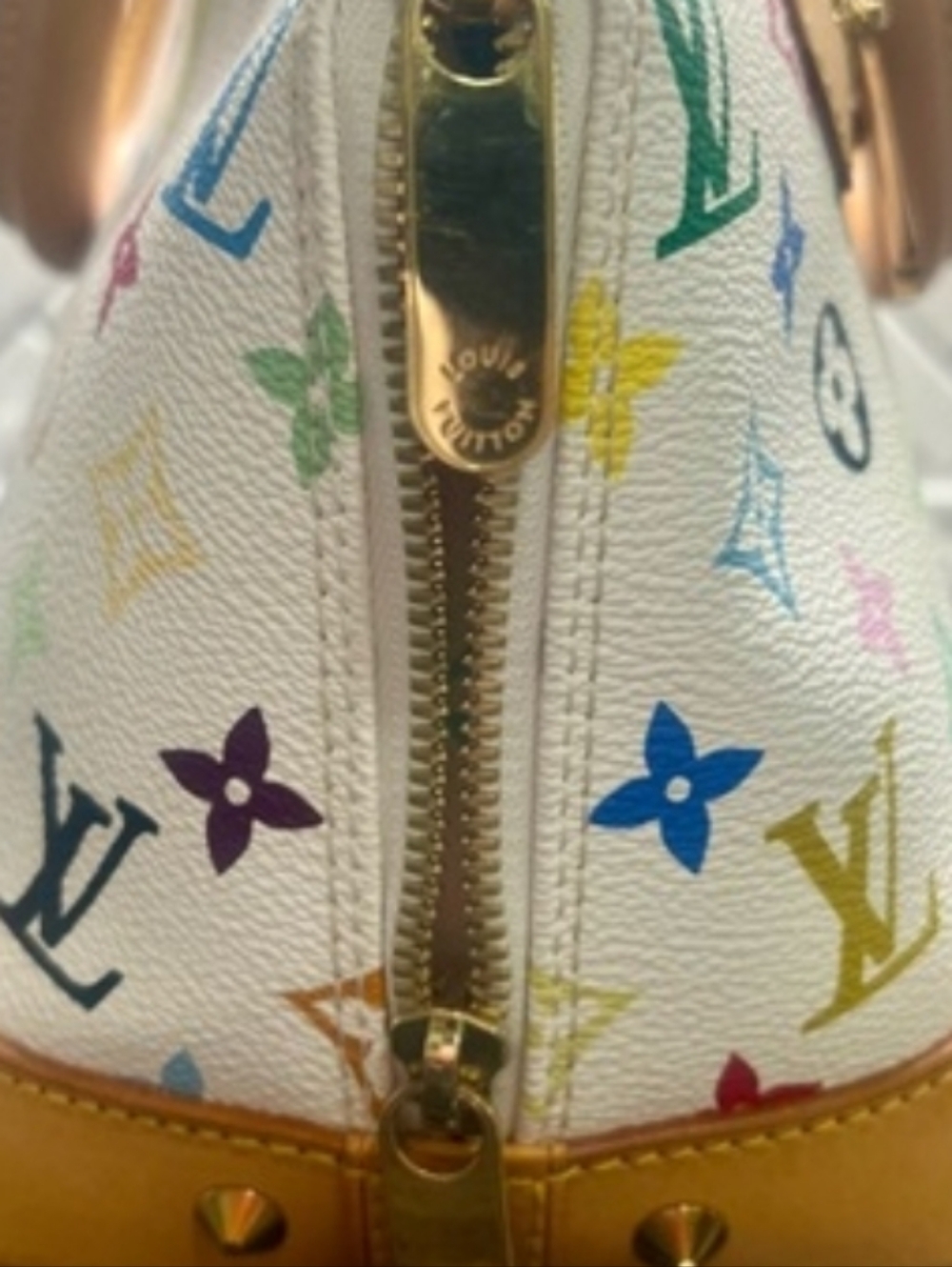 Authentic Louis Vuitton White Multicolor Monogram Alma PM Satchel W/Lock & Key - Picture 9 of 14